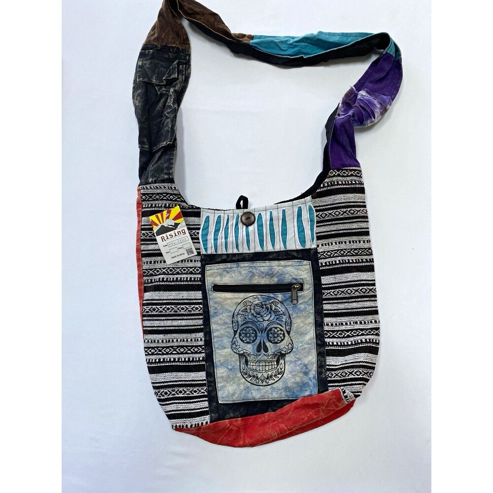 Rising International Boho Patchwork Hobo Bag Skull Crossbody NWT